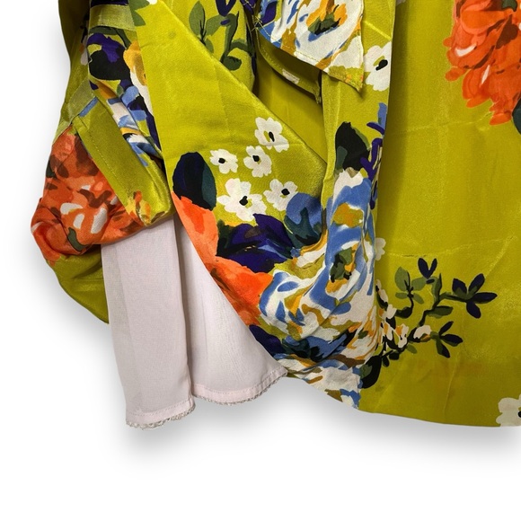 Moulinette Soeurs Anthro 100% Silk Green Floral Short Cap Sleeve A-Line Dress 6 - Picture 6 of 9